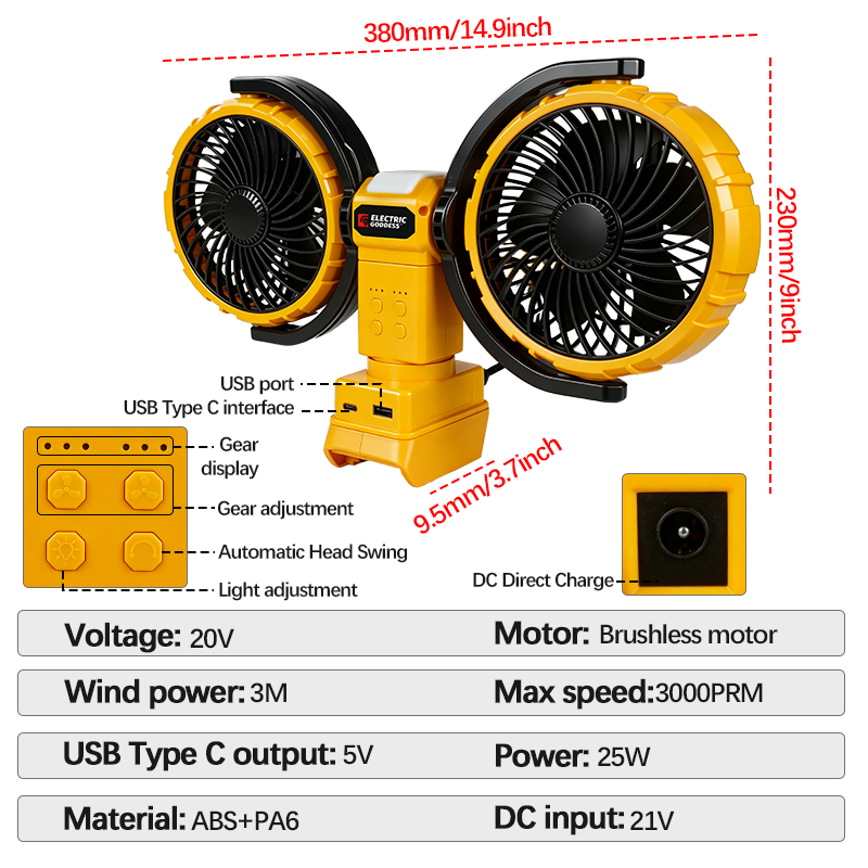 3000RPM Portable Dual Head Fan - Workshop Tools Wood 评论和价格